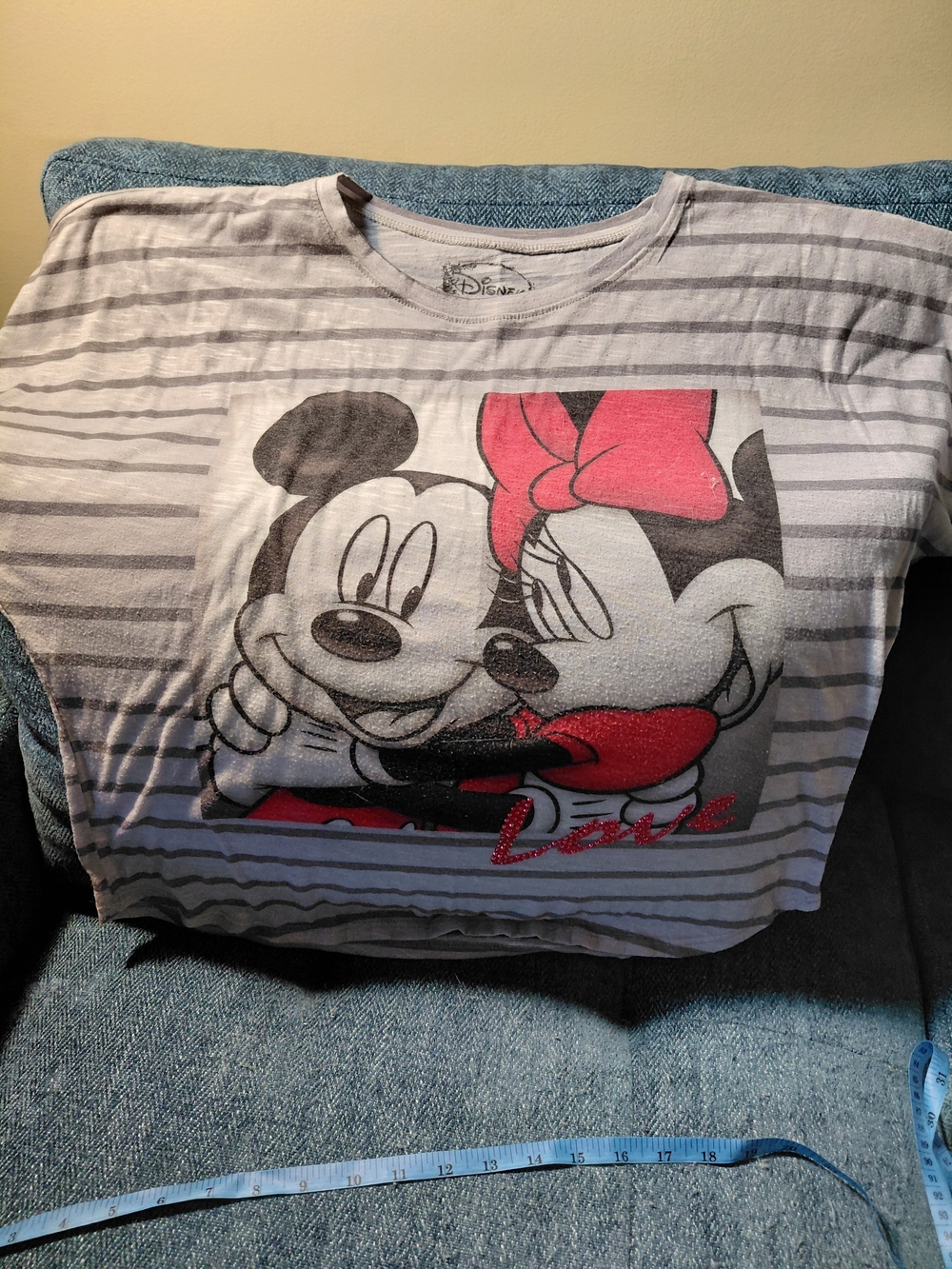 Disney Gray Striped Minnie & Mickey Graphic Tee with Pink Accents